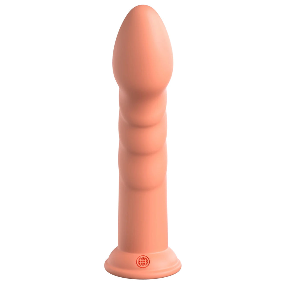 Dillio Super Eight 8" Ridged Platinum Cured Silicone Dildo has a ridged head for a satisfying pop upon insertion & similar ridges all the way down the shaft for more stimulation. Peach. (3)