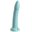  Dillio Wild Thing 7" Ribbed Platinum Cured Silicone Dildo has a pointed head for easy entry & ridges all the way down the shaft for more stimulation. Teal.