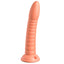  Dillio Wild Thing 7" Ribbed Platinum Cured Silicone Dildo has a pointed head for easy entry & ridges all the way down the shaft for more stimulation. Peach.