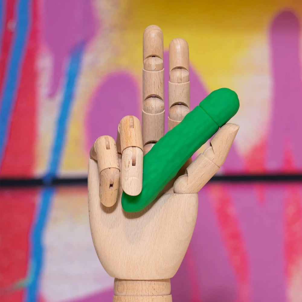  Emojibator Pickle Emoji Textured Silicone Mini Vibrator has 10 vibration modes packed into a pickle emoji-shaped body, complete w/ raised nubby textures for more stimulation. On-hand. (3)