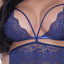  Exposed Berrylicious Cutout Babydoll & Crotchless Panty Set shows off your body behind sheer mesh & stretch floral lace w/ cage strap bust details, waist cutouts & open panties. Blueberry. (3)