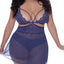 Exposed Berrylicious Cutout Babydoll & Crotchless Panty Set flaunts your curves behind sheer mesh & stretch floral lace w/ a strappy bust, waist cutouts & open-crotch panties. Blueberry.