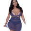 Exposed Berrylicious Cutout Babydoll & Crotchless Panty Set flaunts your curves behind sheer mesh & stretch floral lace w/ a strappy bust, waist cutouts & open-crotch panties. Blueberry. (5)