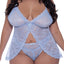 Exposed Ooh La Lace Blue Babydoll & Split Crotch Panty reveals your body w/ a wire-free V-neck, curtain-like front & split-rear panty, all in sheer periwinkle blue floral lace.