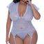 Exposed Ooh La Lace Cap Sleeve Basque & Ruched Panty Set has cap sleeves to shape your shoulders, a plunging V-neck & ruching on the panty to accentuate your buns.