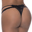 Exposed Ooh La Lace Cross Strap Split Crotch Tanga Panties combine floral lace w/ a strappy design that reveals hip cutouts & has a crotchless opening for instant fun. Black. (2)