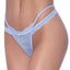 Exposed Ooh La Lace Cross Strap Split Crotch Tanga Panties combine floral lace w/ a strappy design that reveals hip cutouts & has a crotchless opening for instant fun. Periwinkle.