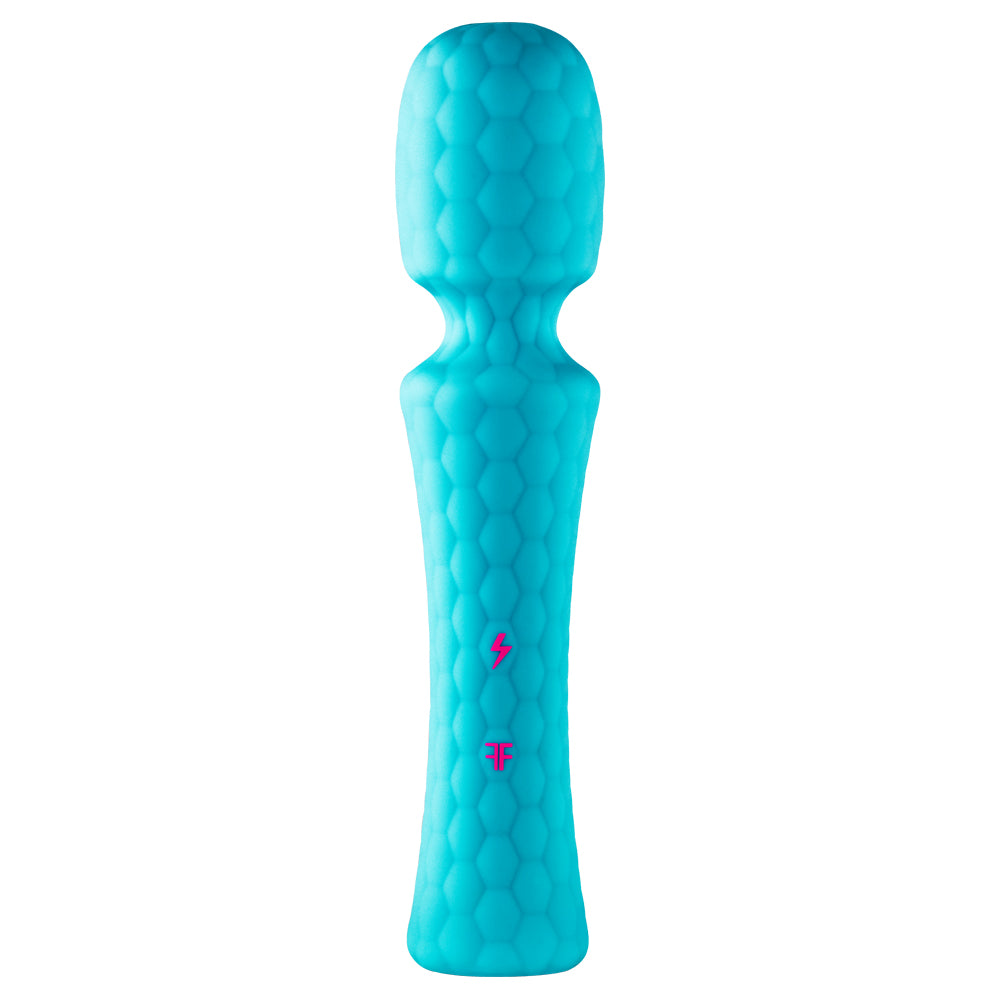  FemmeFunn Ultra Wand Vibrator XL has a comfy handle & flexible head w/ 10 vibration modes for earth-shattering pleasure that won't shatter your hand. Turquoise. 