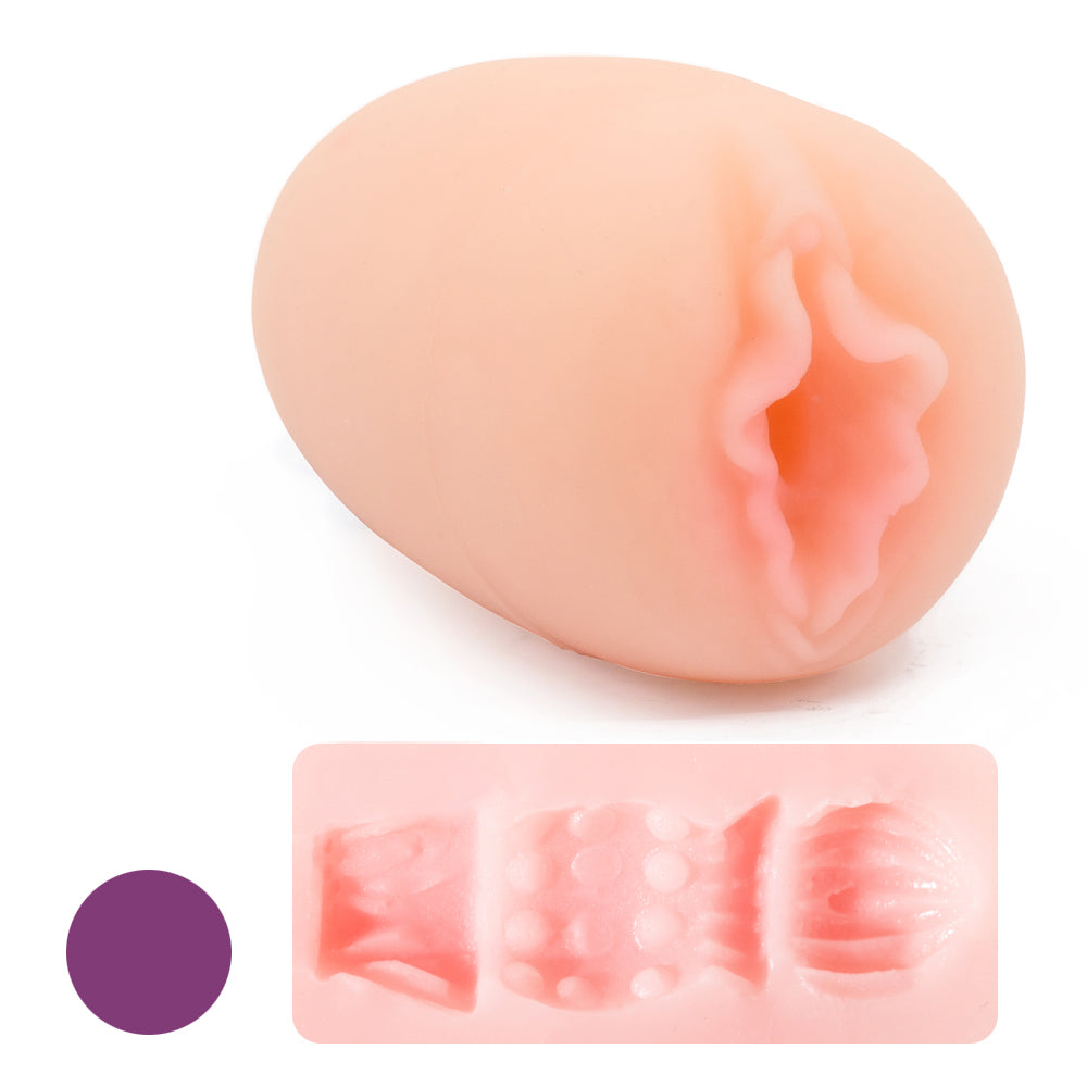 Funny Egg Realistic Masturbator With Storage Case features a realistic mouth, vagina, or anus opening & has unique textures inside for more stroking stimulation. Purple.