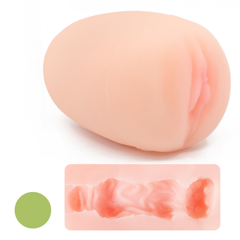 Funny Egg Realistic Masturbator With Storage Case features a realistic mouth, vagina, or anus opening & has unique textures inside for more stroking stimulation. Green.