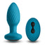 Inya Alpine Vibrating Gyrating Remote Control Butt Plug has an innovative gyrating motor to rotate & vibrate inside you while the ribbed texture massages your inner walls. Teal.