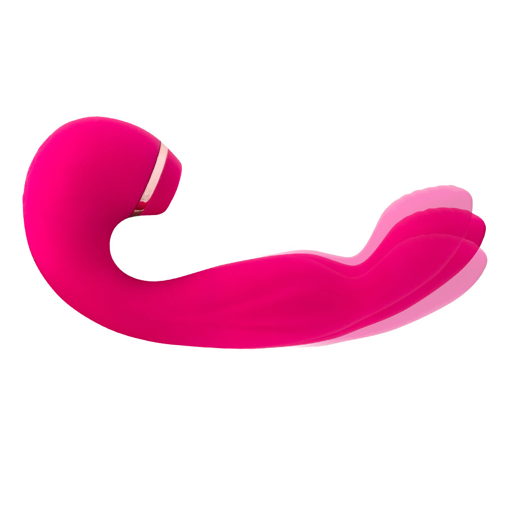  Inya Symphony Clitoral Suction & Come-Hither G-Spot Vibrator has 3 independent motors & control buttons for come-hither G-spot stroking, internal vibrations & clitoral air pulse suction. Pink. G-spot stroker.