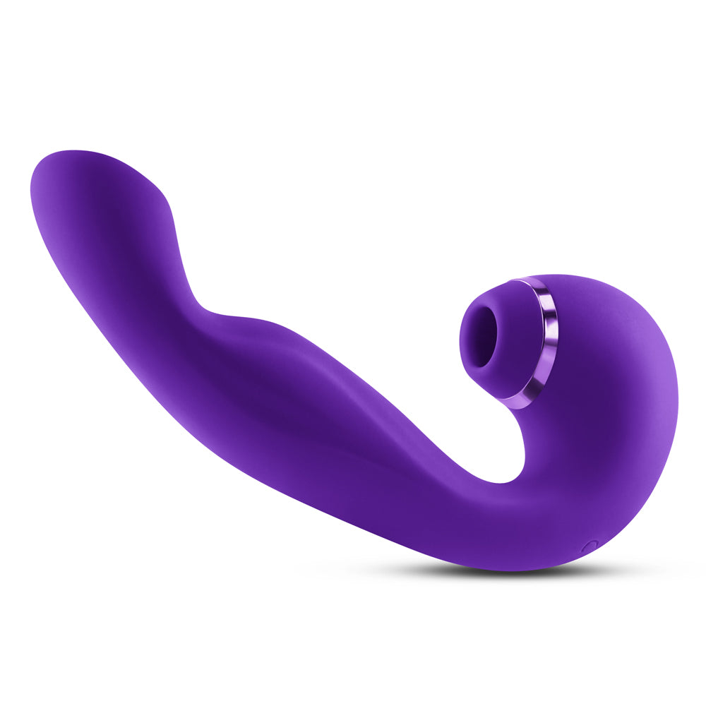  Inya Symphony Clitoral Suction & Come-Hither G-Spot Vibrator has 3 independent motors & control buttons for come-hither G-spot stroking, internal vibrations & clitoral air pulse suction. Purple.