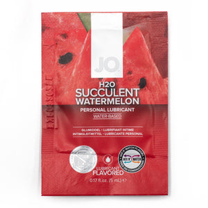 This delicious watermelon-flavoured lubricant from JO's H2O water-based range provides long-lasting silky-smoothness w/ no calories! 5ml.