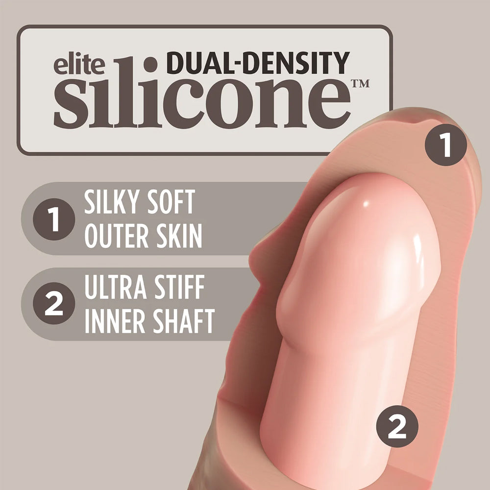 King Cock Elite Beginner's Silicone Body Dock Harness & 6" Dildo Kit works w/ suction-cupped dildos & includes a 6" dual-density dildo for beginners to get started straight away. Dildo features.