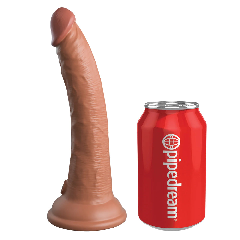 Products King Cock Elite Comfy Silicone Body Dock Harness & 7" Dildo Kit works w/ suction-cupped dildos & comes w/ a 7" dual-density dildo. Dildo dimension.