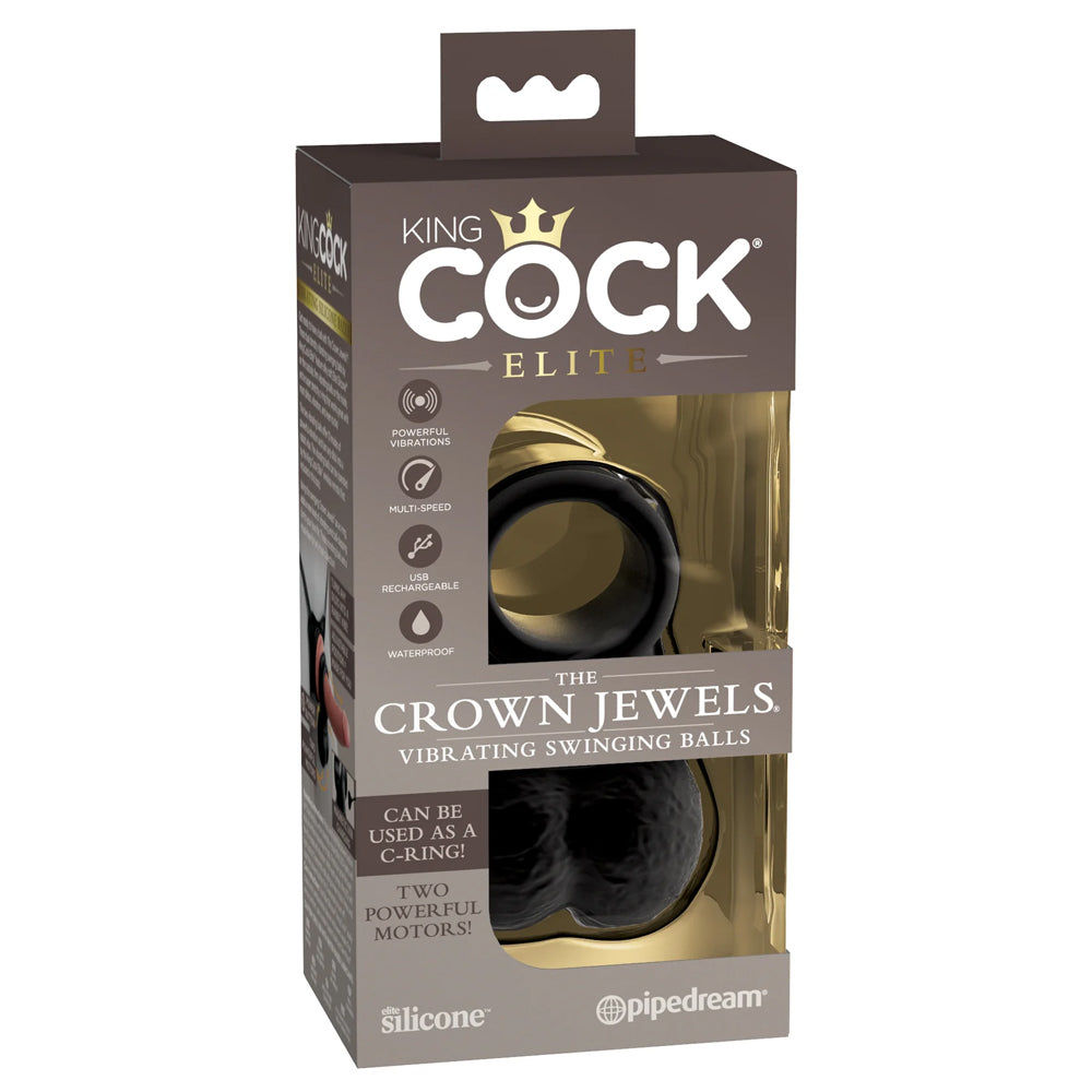  King Cock Elite The Crown Jewels Vibrating Swinging Balls have firm 10-mode vibrating motors inside w/ a soft, skin-like outer to turn your dildo or partner into a rabbit vibrator! Package.