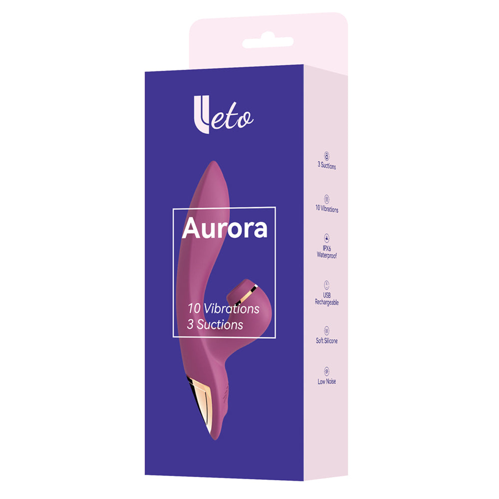 Leto Aurora Clitoral Suction Rabbit Vibrator has 10 G-spot vibration modes + contactless clitoral suction w/ unique swipe-to-adjust controls for 3 intensities on both heads! Package.