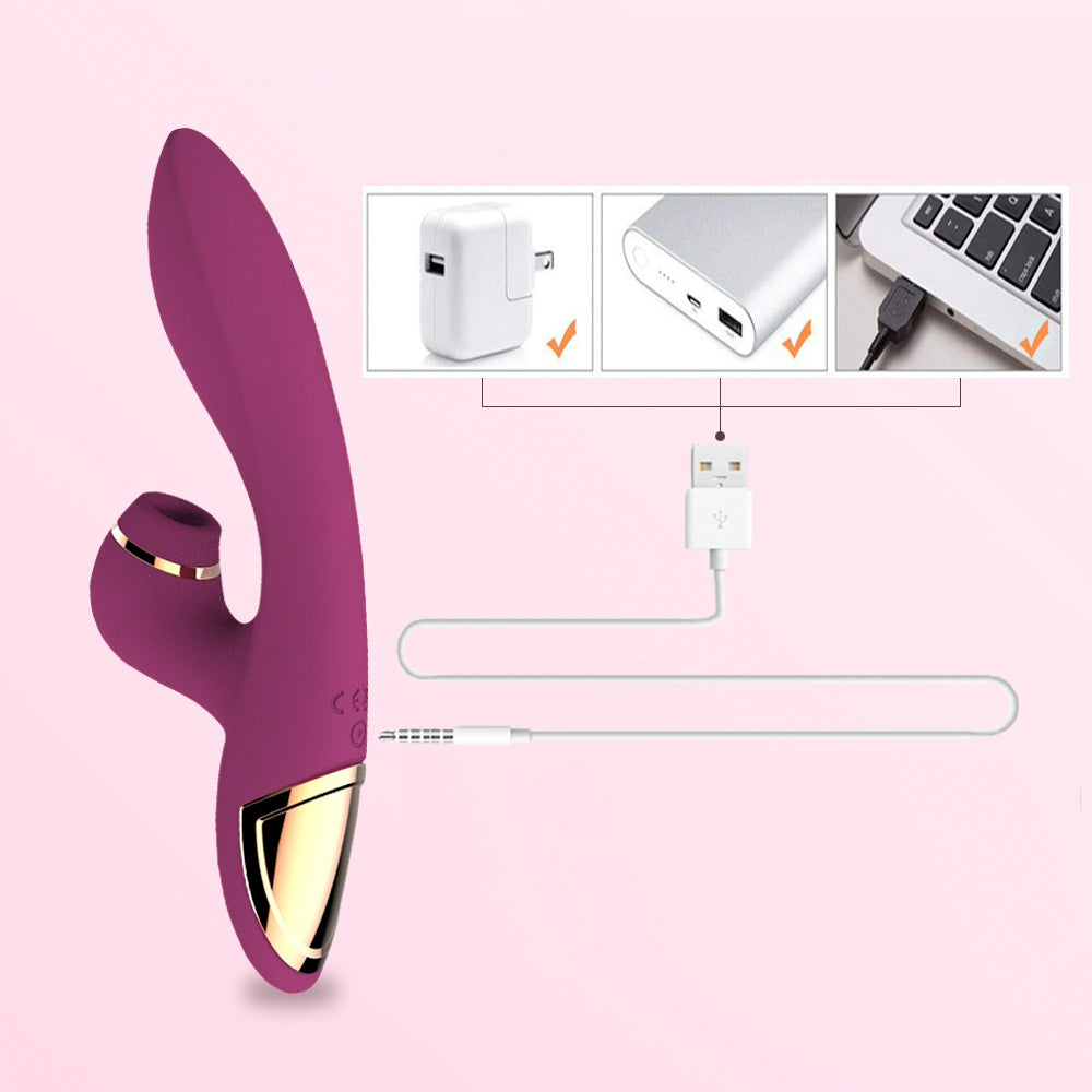 Leto Aurora Clitoral Suction Rabbit Vibrator has 10 G-spot vibration modes + contactless clitoral suction w/ unique swipe-to-adjust controls for 3 intensities on both heads! USB charging. 