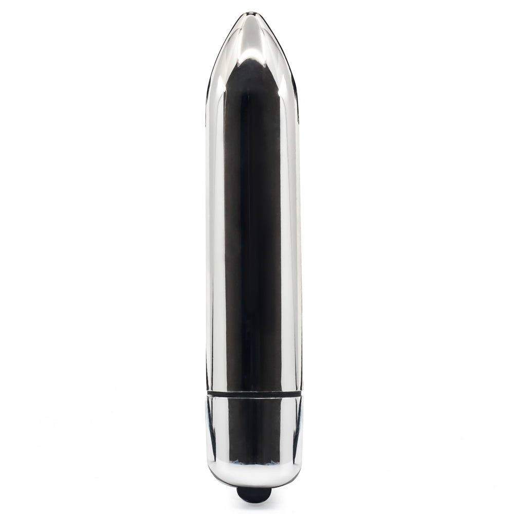 Leto Nova Tapered 10-Mode Bullet Vibrator has a pointed tip that precisely stimulates the clitoris/nipples & has 10 vibration modes. Silver.