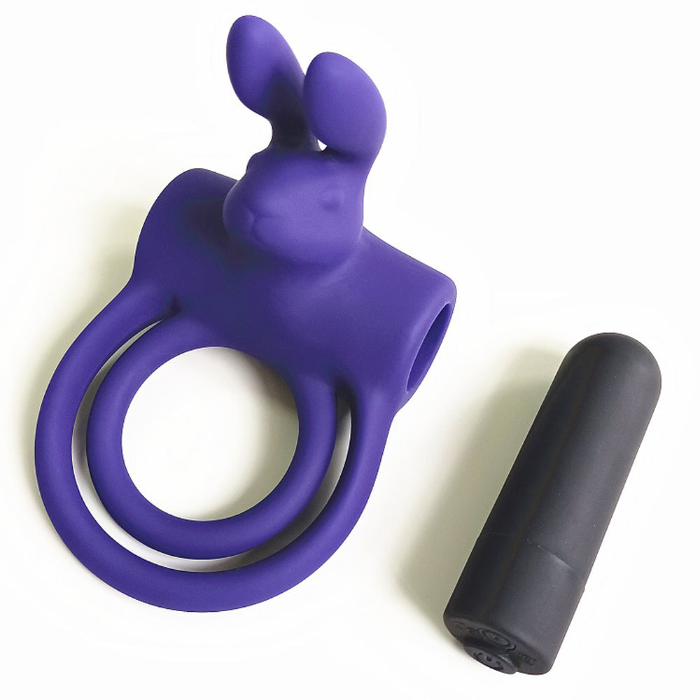 Leto R-Ring Vibrating Clitoral Bunny Cock & Ball Ring keeps you harder for longer & fits around shaft + testicles for a secure fit & have vibrating rabbit ears to stimulate a partner's clitoris! With bullet.