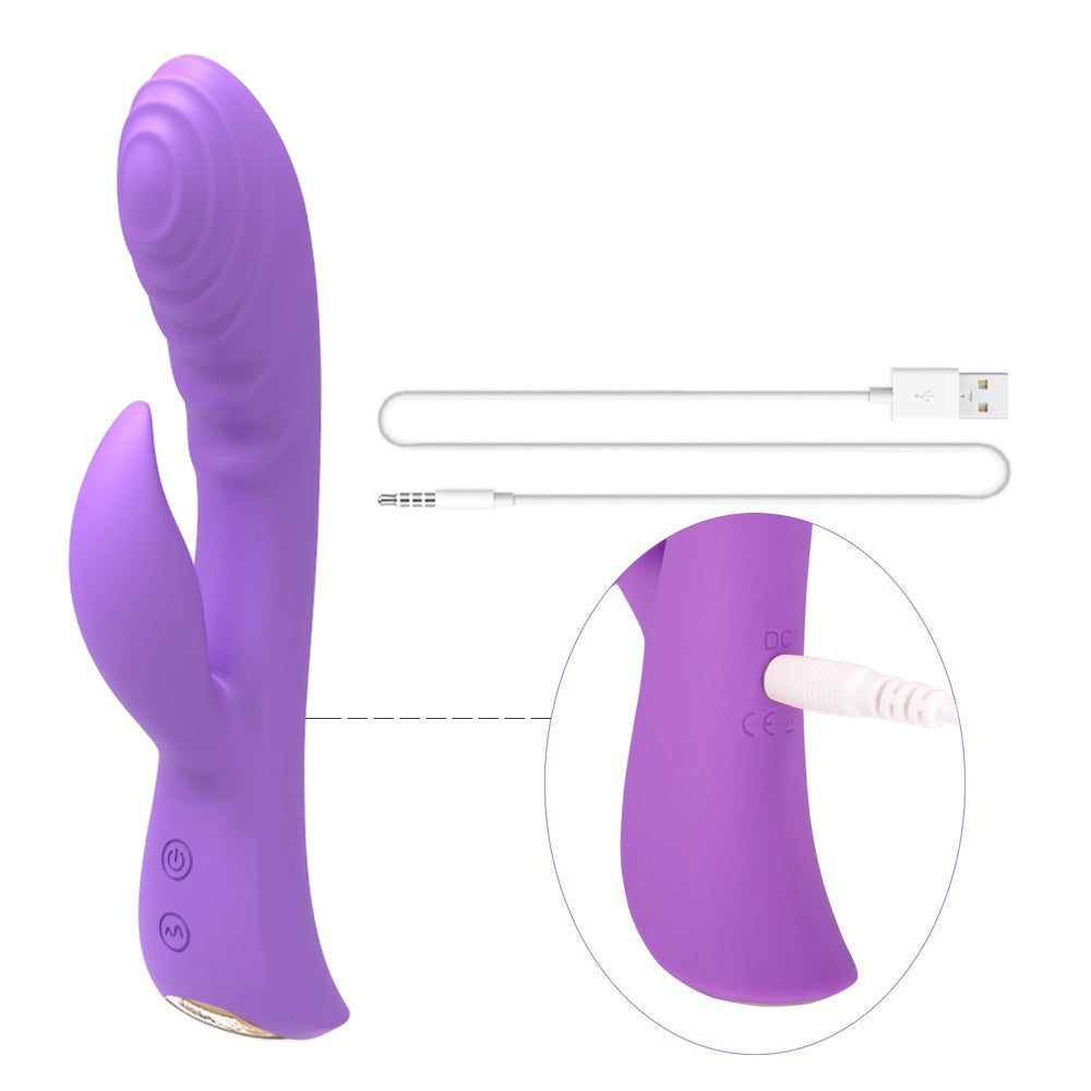 Leto Sensa Flexible Ribbed Silicone Rabbit Vibrator has 10 synchronised modes of vibration + a super-strong boost mode in the ribbed G-spot & clitoral heads. USB charging. 