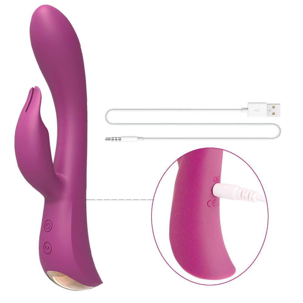 Leto Seraph Flexible Silicone Rabbit Vibrator has 10 synchronised vibration modes + a super-strong boost mode in the ergonomically curved G-spot & clitoral heads. USB charging. 