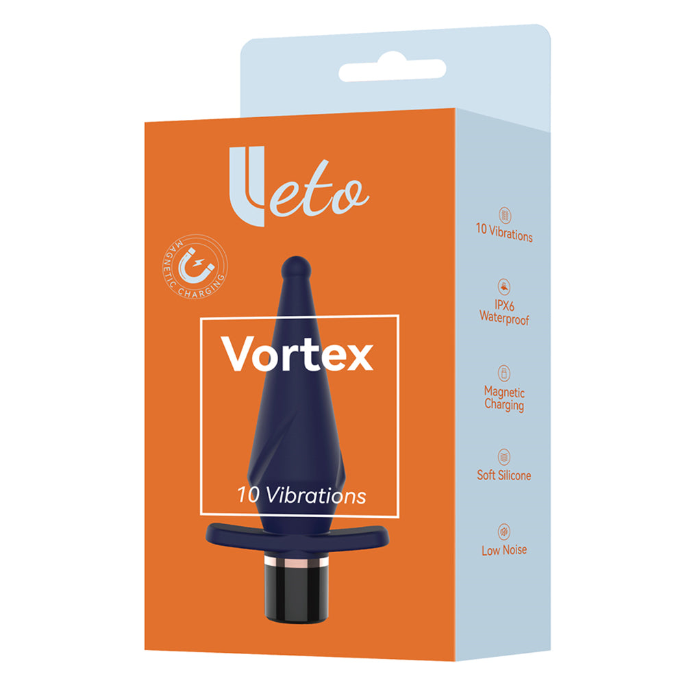 Leto Vortex 10-Mode Vibrating Silicone Anal Plug has 10 vibration modes to please you from within & is magnetically rechargeable for easy power top-ups. Package.