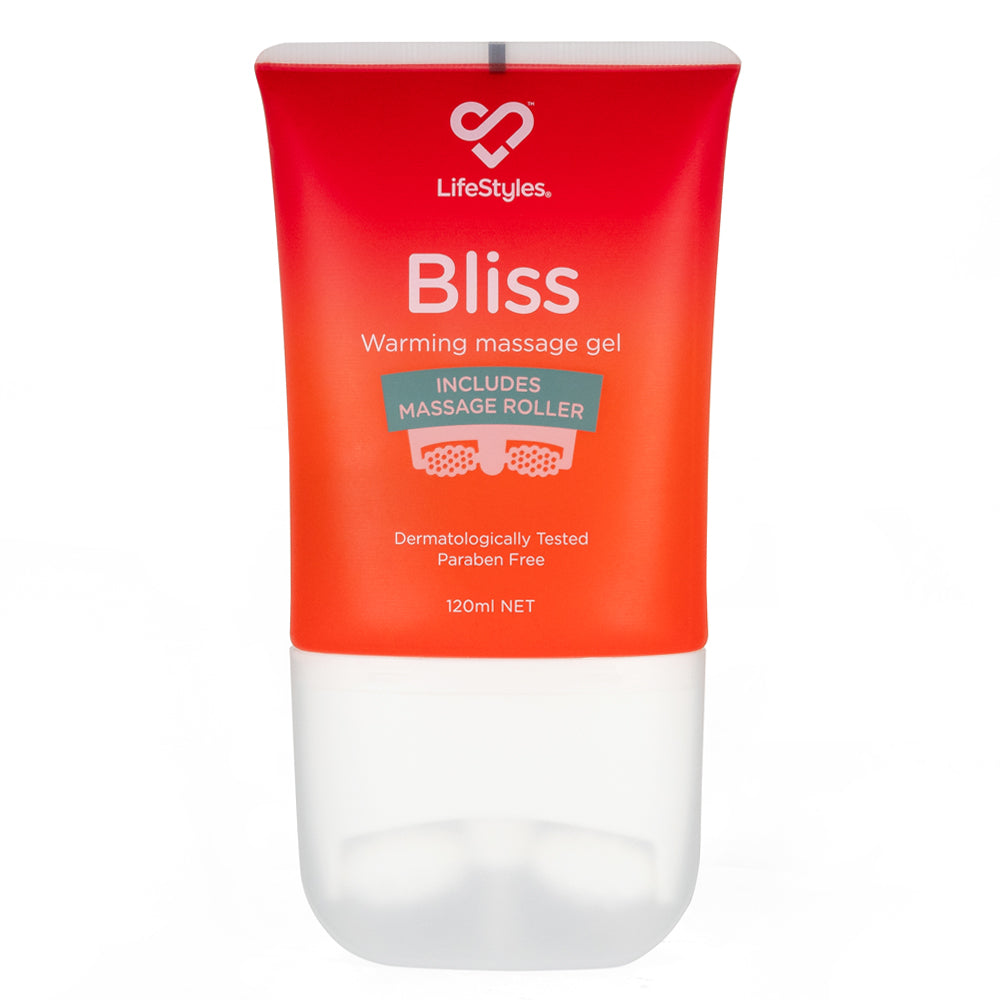 Lifestyles Bliss Warming Massage Gel With Built-In Rollers enhances sensual moments w/ a gentle warming effect you can apply w/ the applicator's built-in ribbed pleasure rollers.