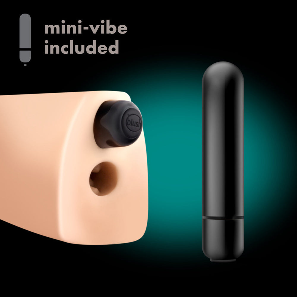 M Elite Natasha Self-Lubricating Vibrating Vaginal Stroker has a ribbed internal texture + a vibrating bullet for more stimulation. The soft TPE self-lubricates w/ water or saliva for a wet & wild ride! With mini-vibe.