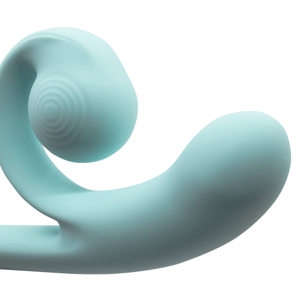 Magic Snail Perfect Contact Flexible Rabbit Vibrator has a unique snail shell design w/ a flexible, rolled-up shape that maintains constant clitoral contact while moving & thrusting! Light green. (3)