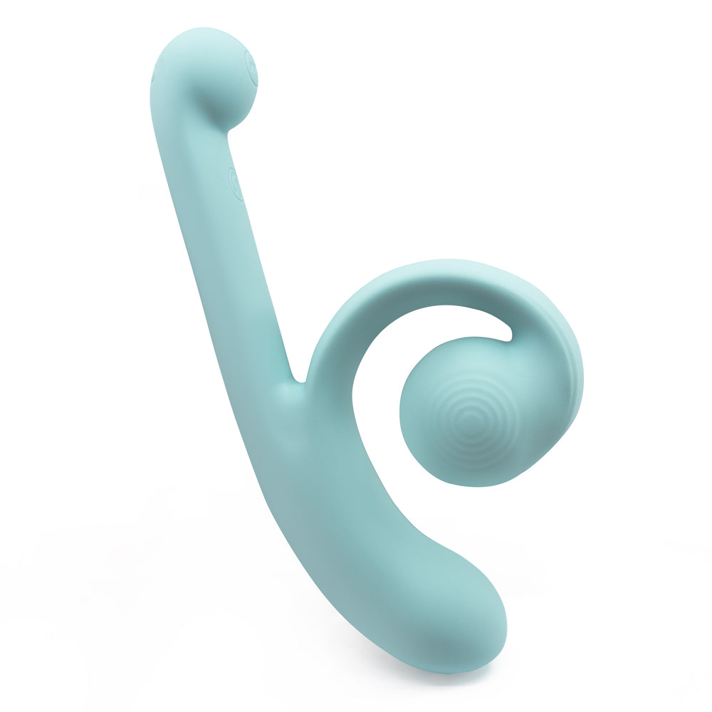 Magic Snail Perfect Contact Flexible Rabbit Vibrator has a unique snail shell design w/ a flexible, rolled-up shape that maintains constant clitoral contact while moving & thrusting! Light green.