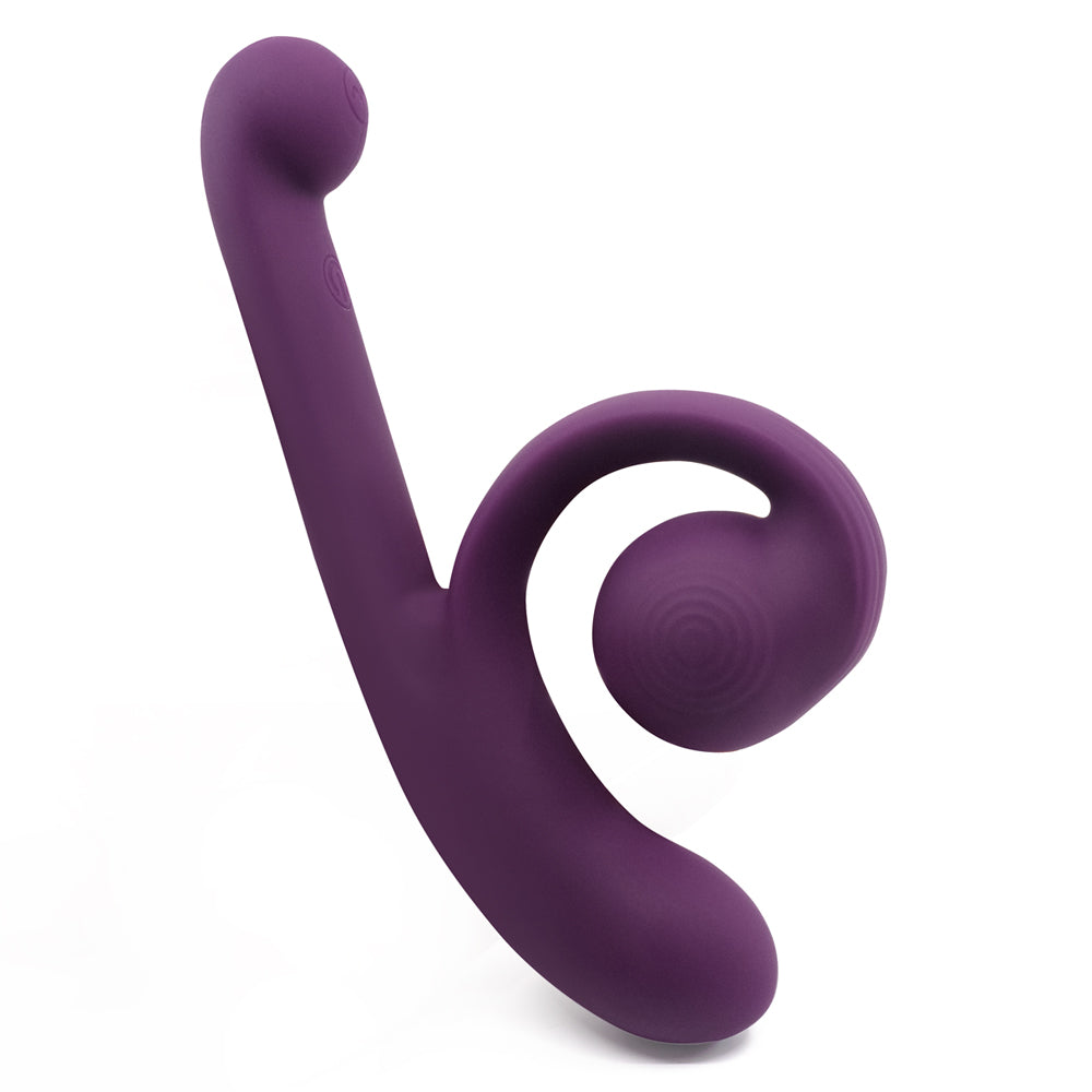 Magic Snail Perfect Contact Flexible Rabbit Vibrator has a unique snail shell design w/ a flexible, rolled-up shape that maintains constant clitoral contact while moving & thrusting! Purple.