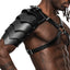 Male Power Aquarius Leather Chest Harness With Shoulder Shield has a bendable shoulder brace made from multiple layers of leather to keep up w/ you from BDSM events to edgy everyday wear!