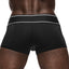 Male Power Modal Rib Pouch Shorts have a wide elastic waistband & are made from super-soft, stretchy Modal fabric in a full-coverage trunk design for supreme comfort. Black. (2)