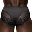 Male Power Sheer Sassy Lace Solid Pouch Bikini Brief feature quick-dry opaque panels at the crotch & hips while sheer mesh adorned w/ floral lace lets your skin peek through. Black. (2)
