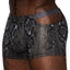  Male Power S'Naked Snakeskin Print Pouch Short has a metallic snake print pattern in all-way stretch boxer briefs, complete w/ hip cutouts to expose some skin.