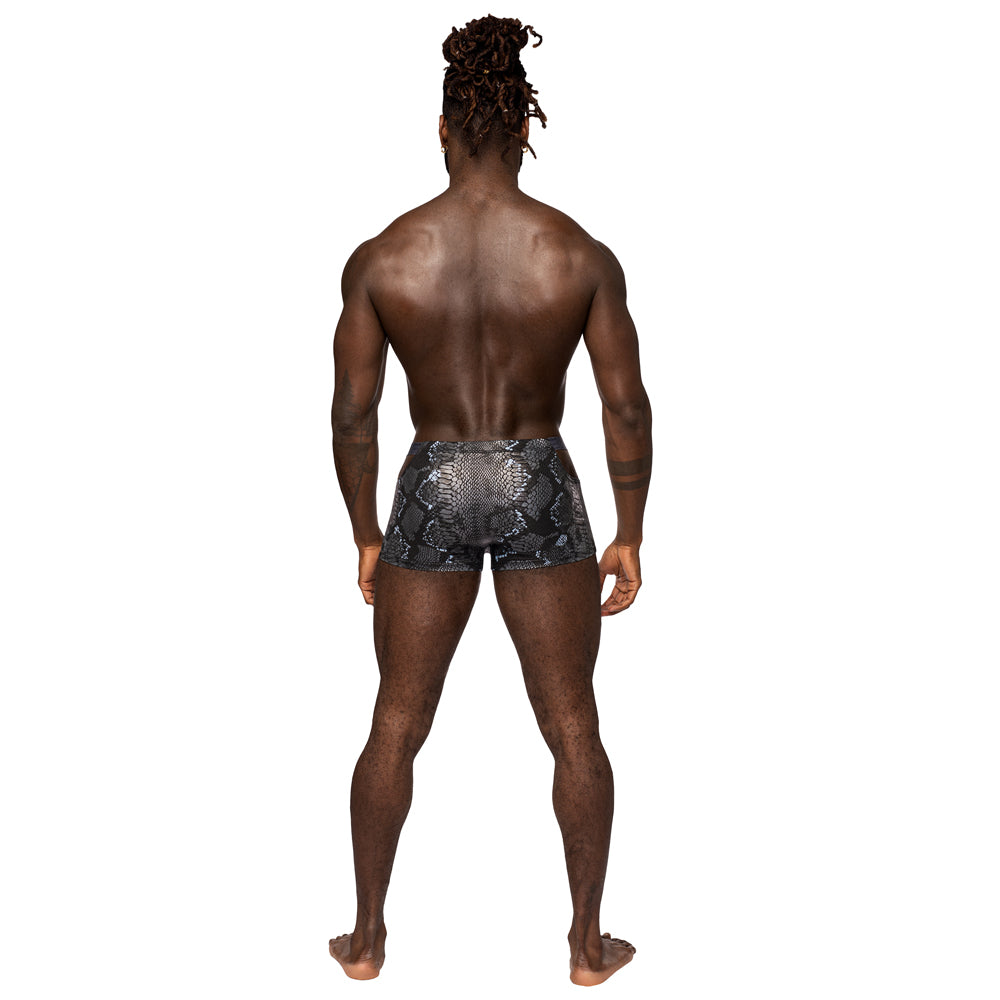  Male Power S'Naked Snakeskin Print Pouch Short has a metallic snake print pattern in all-way stretch boxer briefs, complete w/ hip cutouts to expose some skin. (4)