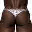  Male Power S'Naked Criss-Cross Snakeskin Print Cock Ring Thong has a metallic snakeskin print in all-way stretch material w/ a unique round crossover front & elasticised cock ring-style opening! Silver & black. (2)