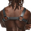  Male Power Virgo Criss-Cross Zipper Neoprene Chest Harness has 6 O-rings for compatibility w/ BDSM accessories + metal suds, snaps & zipper details for visual drama. (2)
