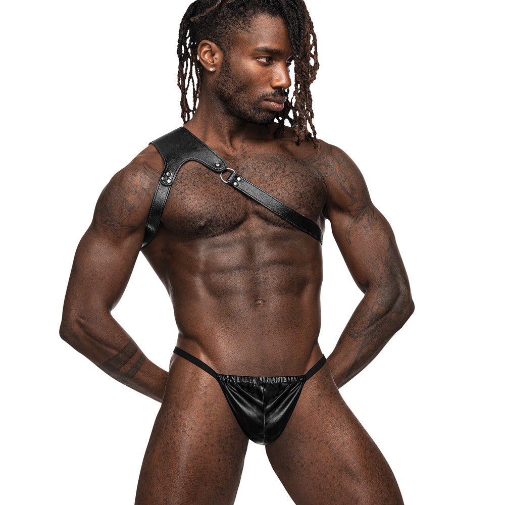  Male Power Zodiac Asymmetrical Leather Chest Harness has a sleek & simple asymmetrical design that contours perfectly around your pectoral to frame your torso. (3)