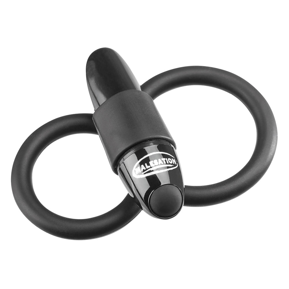  Malesation Squeeze Vibrating Cock & Ball Ring fits around his shaft & testicles & has 7 vibration functions in a central bullet that both partners can enjoy!