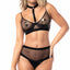 Mapale Wet Look & Sheer Mesh Choker Bra & Chain Thong Set includes a sheer underwired bra w/ wet look quarter cups & a detachable collar + rear-cutout panty w/ a gold chain draping down your buns!