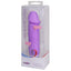  Mini Silicone Classic Mr Thick Vibrator is a battery-operated waterproof silicone sex toy. Features 7 vibration functions plus ridges & veins for a realistic feel! Lavender. Package.