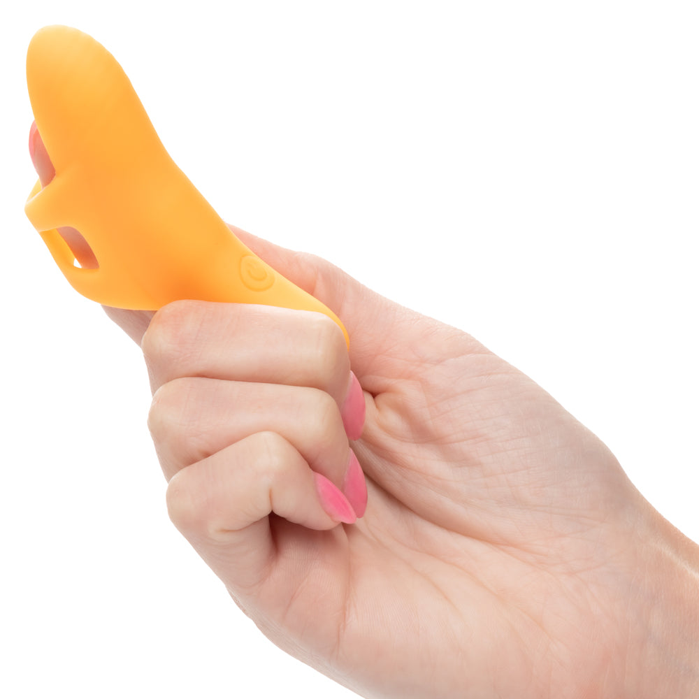 Neon Vibes The Pleasure Vibe Waterproof Silicone Finger Vibrator slips neatly over your finger & delivers 10 vibration modes wherever you direct them. On-hand.