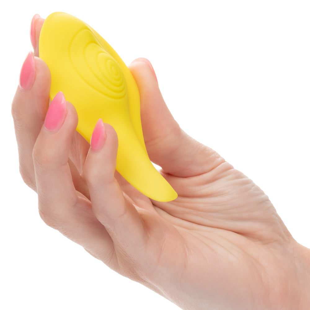 Neon Vibes The Secret Vibe Remote Control Finger & Panty Vibrator has raised, ribbed nubs to stimulate your vulva & clitoris in your panties or you can use it as a handheld finger vibrator. On-hand.