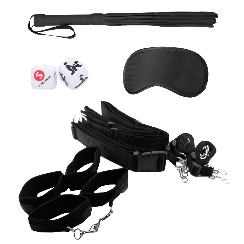  Ouch! Bondage Belt Bed Restraint System has a waist belt, an under-mattress strap, 4 adjustable tethers & 4 cuffs, which you can attach to the tethers or belt for multi-position fun! Accessories.