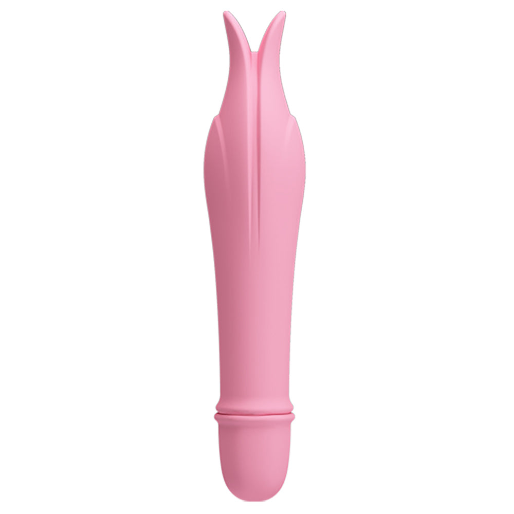  Pretty Love Super Power Flicker Mini Vibrator has flickering dual tips to please your clitoris + 10 vibration patterns to enjoy. Light pink.