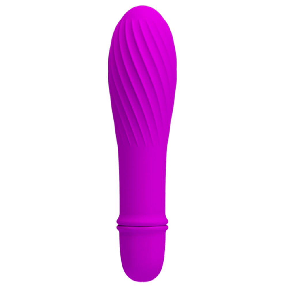 This 10-mode vibrator has a waterproof ribbed silicone body w/ a bulbous head for targeted G-spot pleasure. Purple.
