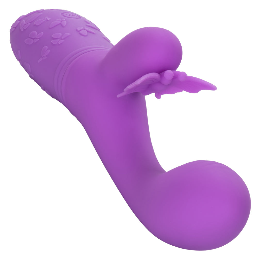 Rechargeable Butterfly Kiss Flutter Rabbit Vibrator has a ribbed G-spot head + a butterfly-shaped clitoral pleaser that flutters its wing & antennae over your clitoris in 10 modes! Purple. (3)